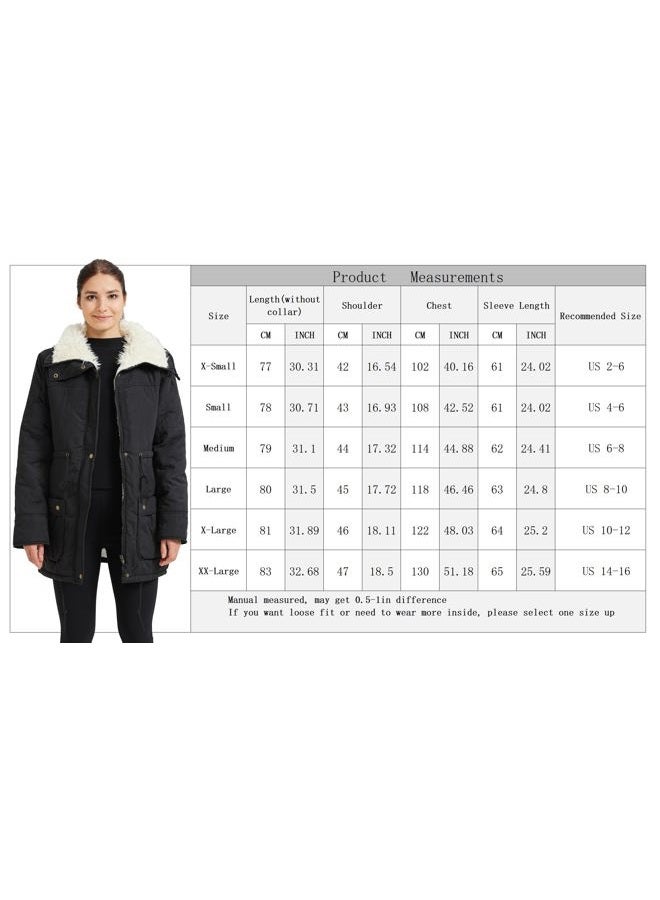 MEWOW Women's Winter Mid Length Thick Warm Faux Lamb Wool Lined Jacket Coat (XXL, Black) - Image 5