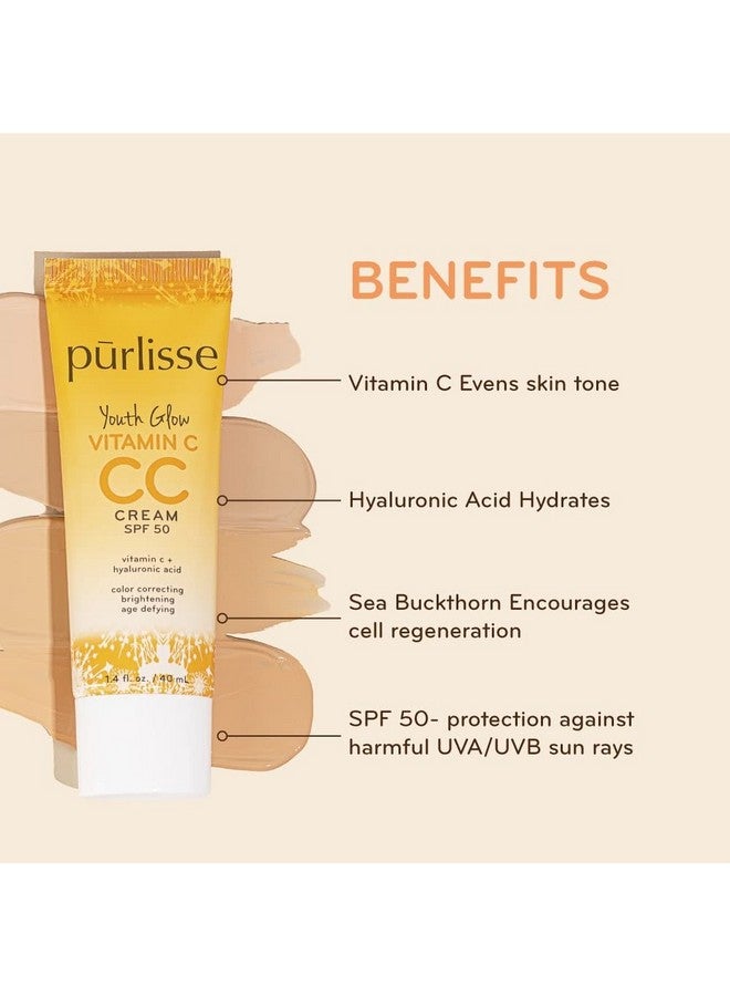 Purlisse Youth Glow Vitamin C Cc Cream Spf 50: Crueltyfree & Clean, Paraben & Sulfatefree, Full Coverage, Hydrates With Hyaluronic Acid | Light 1.4Oz - Image 3