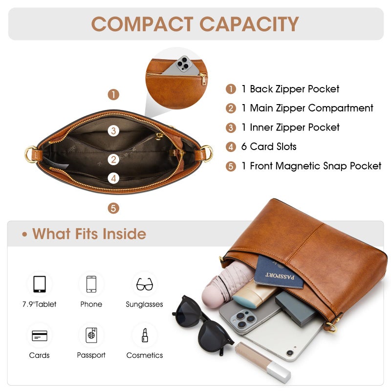 Kattee Genuine Leather Crossbody Bags for Women Small Shoulder Purse Handbags with 2 Detachable Straps 6 Card Slots, Light Brown - Image 5