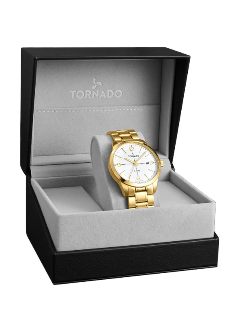 تورنيدو Men's Analog Display Watch With Gold Stainless Steel Strap - T24007-GBGW