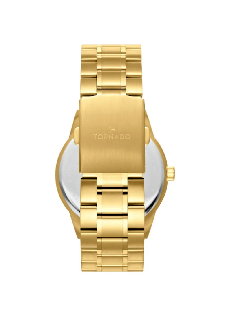 تورنيدو Men's Analog Display Watch With Gold Stainless Steel Strap - T24007-GBGW