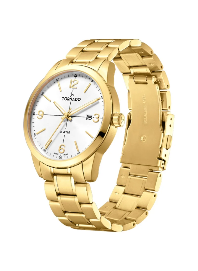 تورنيدو Men's Analog Display Watch With Gold Stainless Steel Strap - T24007-GBGW