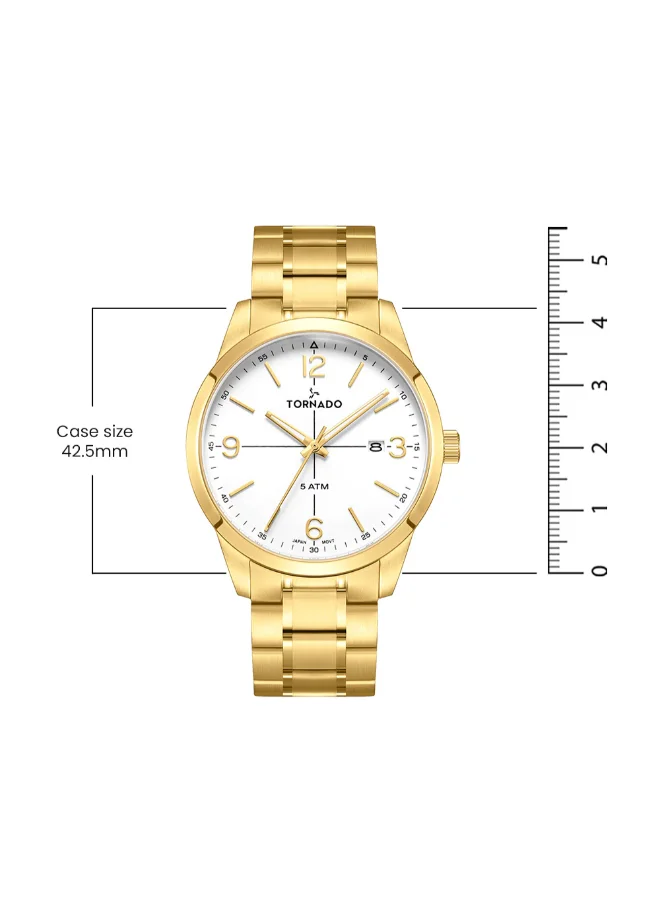 تورنيدو Men's Analog Display Watch With Gold Stainless Steel Strap - T24007-GBGW
