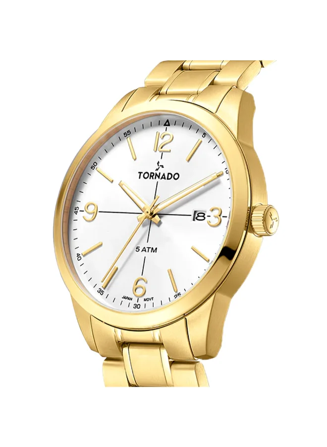 تورنيدو Men's Analog Display Watch With Gold Stainless Steel Strap - T24007-GBGW