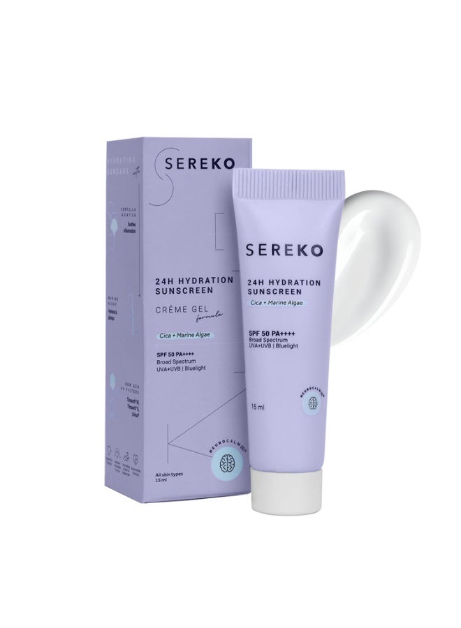 Sereko 24hrs Hydration Sunscreen SPF 50 PA++++ Creme Gel with Zero White Cast for Women & Men | 24hrs Hydration, Quick Absorbing & Non Greasy | UVA+UVB & Blue Light Protection | Suitable to All Skin Type (15ml) - Image 1