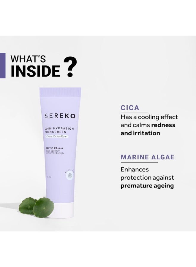 Sereko 24hrs Hydration Sunscreen SPF 50 PA++++ Creme Gel with Zero White Cast for Women & Men | 24hrs Hydration, Quick Absorbing & Non Greasy | UVA+UVB & Blue Light Protection | Suitable to All Skin Type (15ml) - Image 4