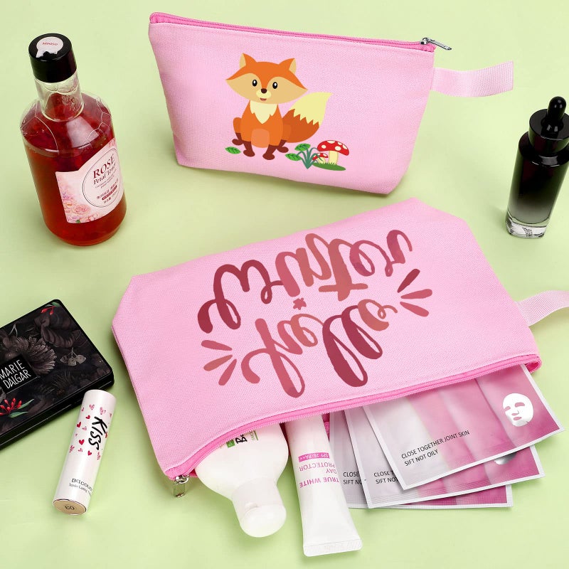 Sinzip 10 Pieces Cotton Canvas Makeup Bag with Bottom and Strap, Multi-Purpose Cosmetic Bag with Zipper Travel Toiletry Pouch, Blank DIY Craft Bag (Pink, S) - Image 4