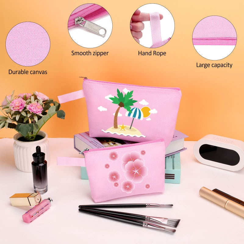 Sinzip 10 Pieces Cotton Canvas Makeup Bag with Bottom and Strap, Multi-Purpose Cosmetic Bag with Zipper Travel Toiletry Pouch, Blank DIY Craft Bag (Pink, S) - Image 2
