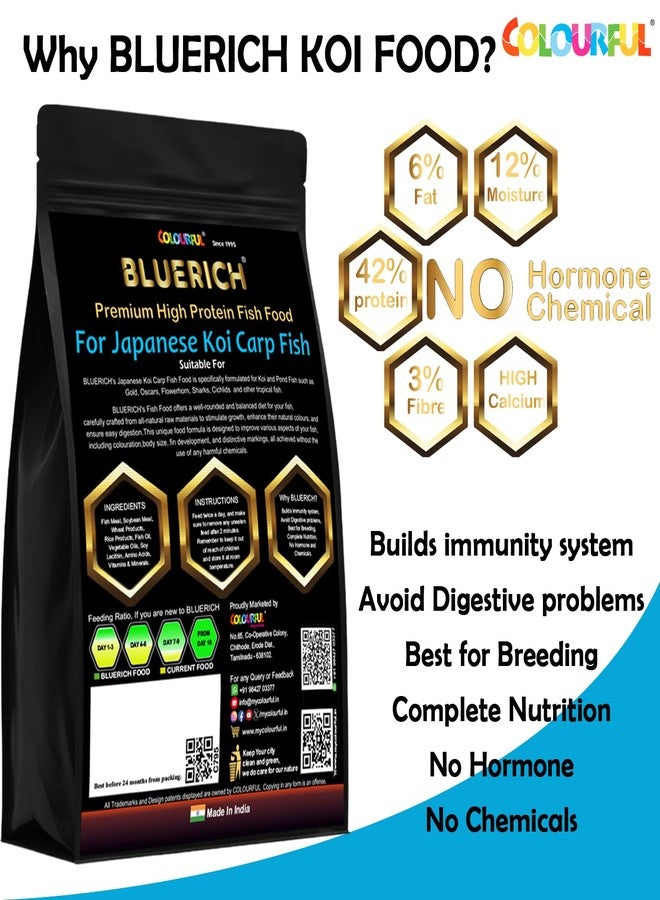 COLOURFUL® - BLUERICH High Protein Growth & Color Specialist Fish Food for Japanese Koi | Aquarium and Pond Fish Food (Size: 1.8mm (Medium)) - Image 4