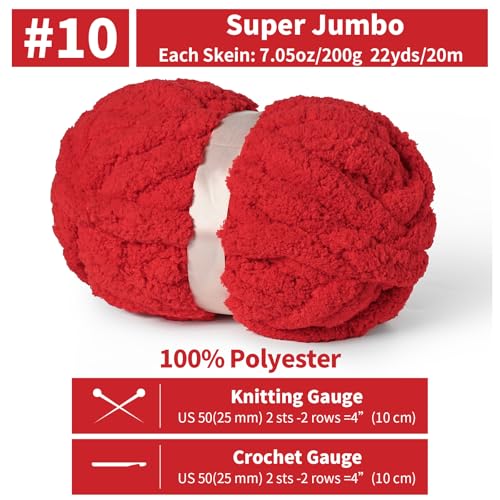 Sekafris 10 Pack Jumbo Chenille Yarn for Crocheting, #10 Super Bulky Baby Soft Yarn for Hand Knitting, 220 yds /70.5 oz Fluffy Chunky Knit Throw Blanket Yarn (Red) - Image 2