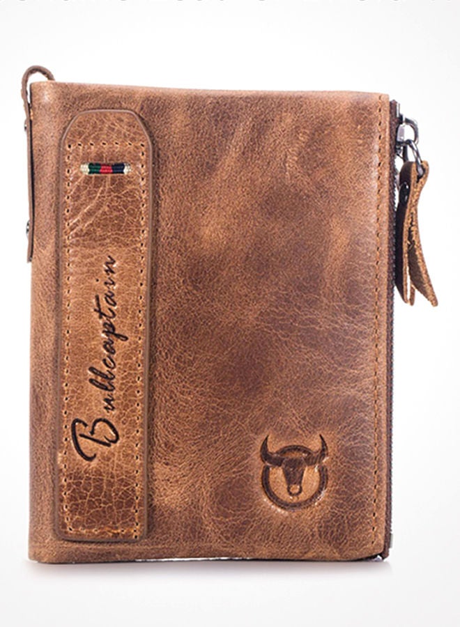 NIBEMINENT Bullcaptain Genuine Leather Bifold Wallet Brown 