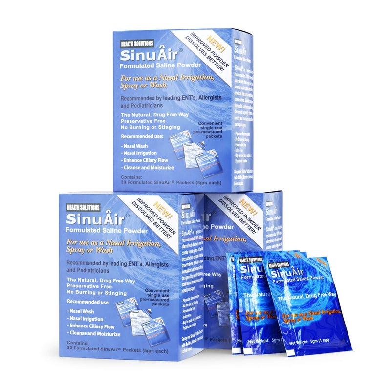 SINU PULSE ELITE SinuAir Saline Packets for Sinus Rinse - Premixed Salt Solution Powder for SinuPulse Elite System, Neti Pot, Nose Wash Bottle & Nasal Irrigation, 90 Packets - Image 1