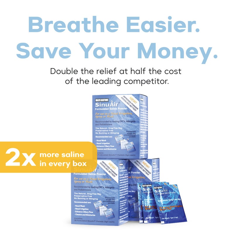 SINU PULSE ELITE SinuAir Saline Packets for Sinus Rinse - Premixed Salt Solution Powder for SinuPulse Elite System, Neti Pot, Nose Wash Bottle & Nasal Irrigation, 90 Packets - Image 4