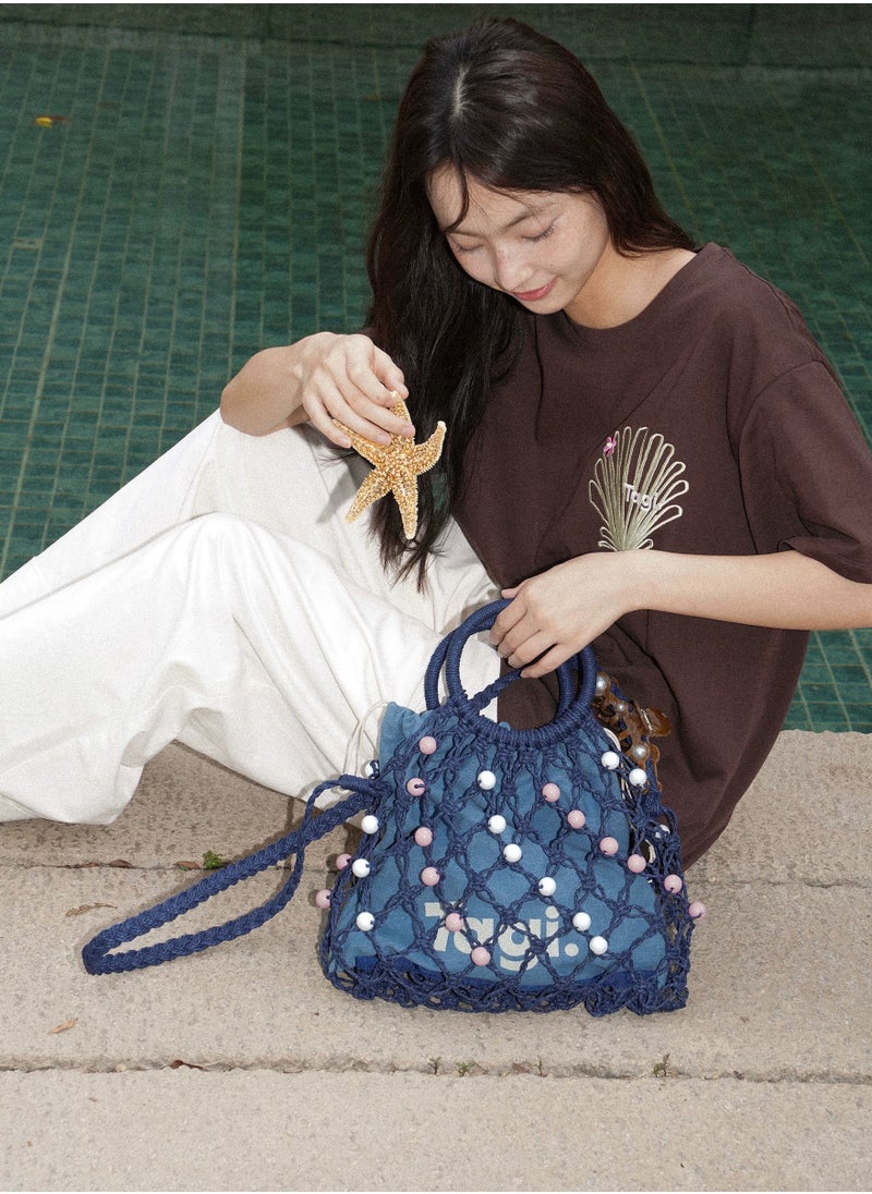 TG - Tagi Weaving Handmade Beaded Drawstring Drawstring Drawstring Canvas Bag Tote Shoulder Woven Bag - Image 1