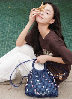 TG Tagi Weaving Handmade Beaded Drawstring Drawstring Drawstring Canvas Bag Tote Shoulder Woven Bag  - Image 5