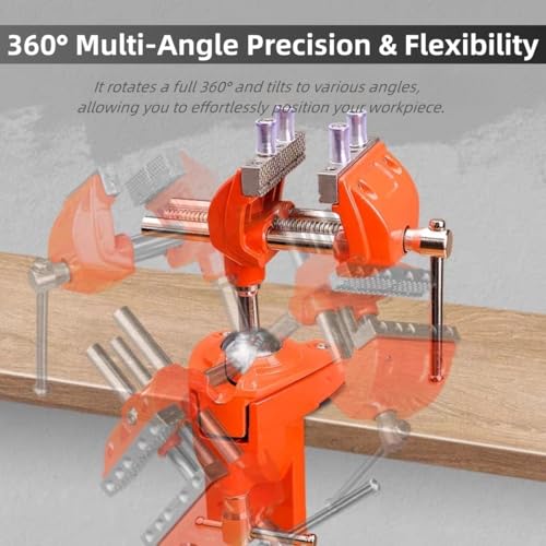 SYLPHID Bench Vise 3 Inch Heavy Duty, 360° Swivel Base & Clamp-On Workbench Vise, Cast Steel Multi-Purpose Table Vice for Woodworking, Metalworking, Drilling, Sawing, DIY Projects - Image 3