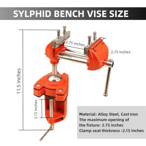 SYLPHID Bench Vise 3 Inch Heavy Duty, 360° Swivel Base & Clamp-On Workbench Vise, Cast Steel Multi-Purpose Table Vice for Woodworking, Metalworking, Drilling, Sawing, DIY Projects - Image 2