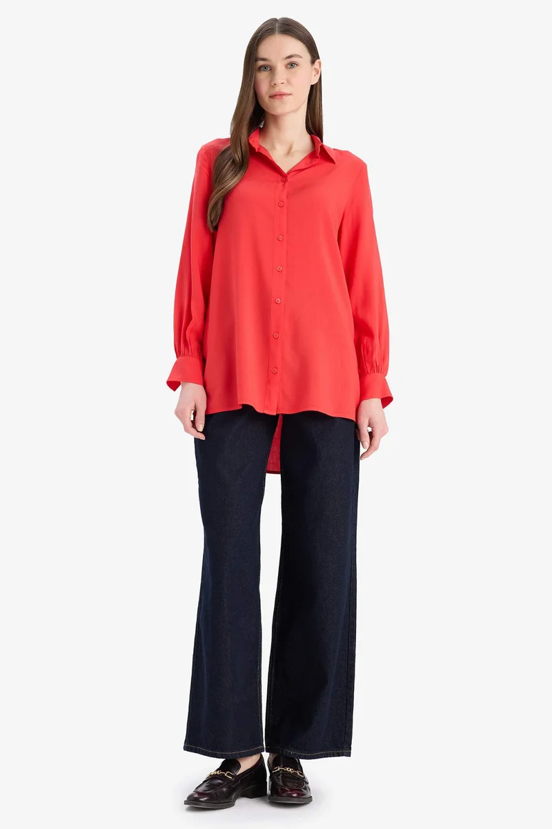 ديفاكتو Regular Fit Viscose Shirt Collar Long Sleeve Tunic