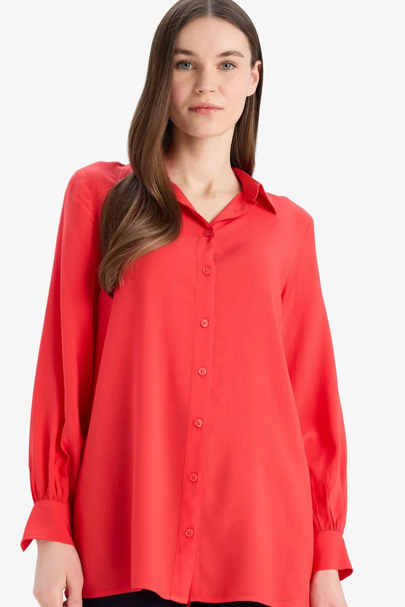 ديفاكتو Regular Fit Viscose Shirt Collar Long Sleeve Tunic