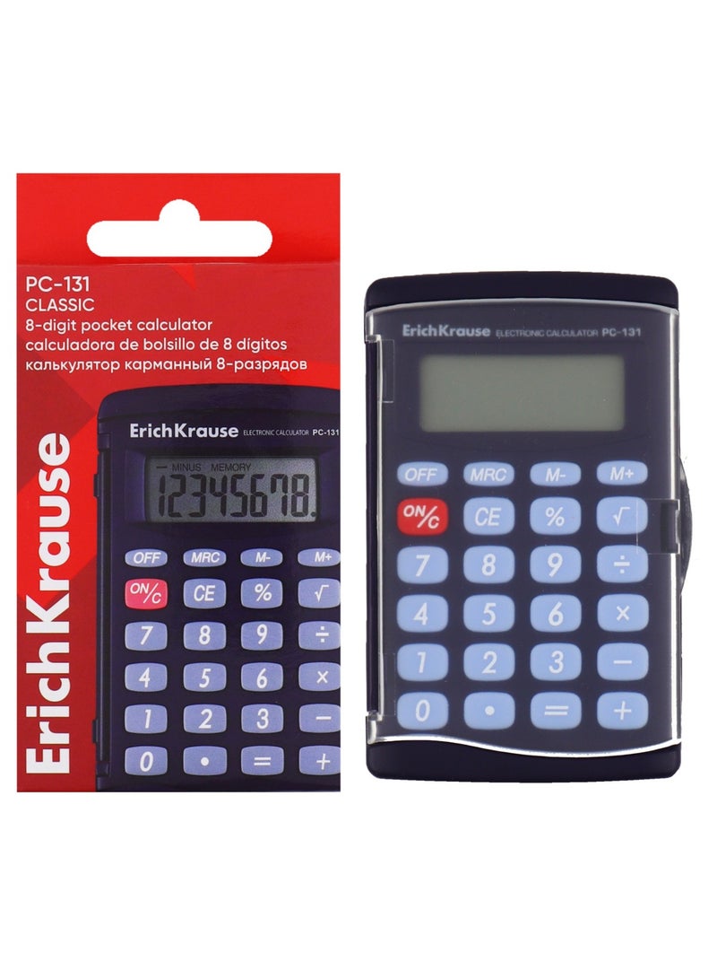 ErichKrause 8-Digit Pocket Size Calculator With Plastic Cover Blue Body - Image 1