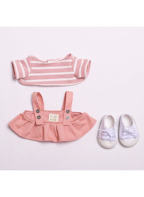 38cm LaBuBu Doll Clothes Fresh Casual Couple Outfit Women's two-piece white canvas shoes with pink strap skirt (baby clothes only, excluding dolls)