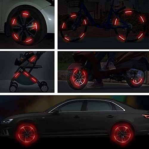 US1984 20pcs Reflective Wheel Rim Stripe Decal Sticker for Car Motorcycle Wheels Cycling Bike Bicycle Night Safety Decoration Stripe Universal Anti-Scratch Reflective Rim Stickers (Red) - Image 3
