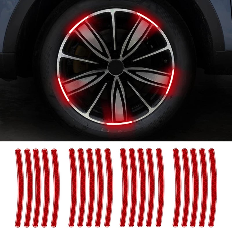 US1984 20pcs Reflective Wheel Rim Stripe Decal Sticker for Car Motorcycle Wheels Cycling Bike Bicycle Night Safety Decoration Stripe Universal Anti-Scratch Reflective Rim Stickers (Red) - Image 2