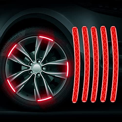 US1984 20pcs Reflective Wheel Rim Stripe Decal Sticker for Car Motorcycle Wheels Cycling Bike Bicycle Night Safety Decoration Stripe Universal Anti-Scratch Reflective Rim Stickers (Red) - Image 1
