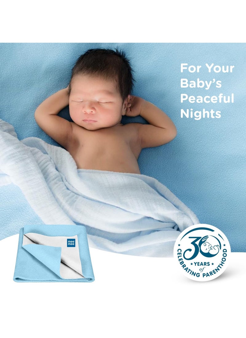 Instadry Cotton Bed Protector Mattress Ultra Absorbent Quick Dry Sheet for Newborns Soft Breathable Reusable Waterproof Cot Sheet for Toddlers Skin Friendly 140x220cm Blue
