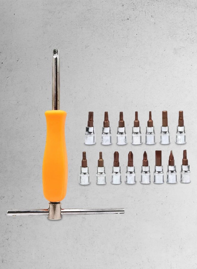 QUALITY 17pcs 1/4" Drive Socket Screwdriver Set High-End CRV Steel Mini Spinner Handle with Sliding T-Bar Extension & Professional Bit Sockets Hex Torx Phillips Slotted Manual Nut Driver Tool Kit for Automotive Home Repair & Precision DIY Projects - Image 1