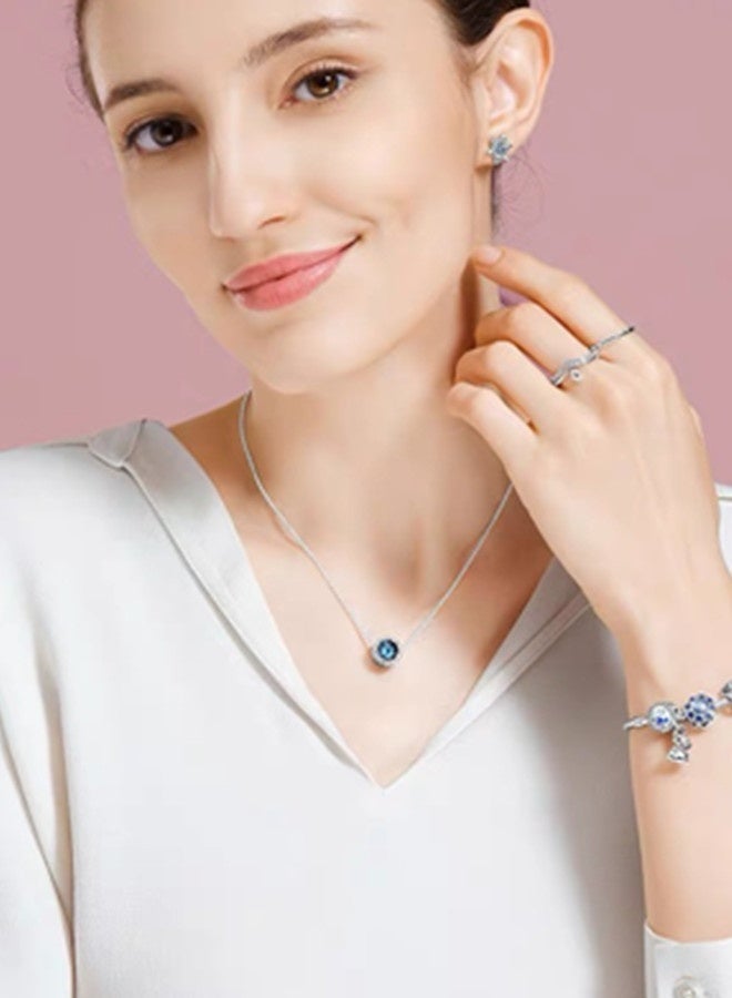 Chomel Cubic Zirconia Women's Classic Ocean Heart Round Pendant 925 Silver Necklace - Image 5