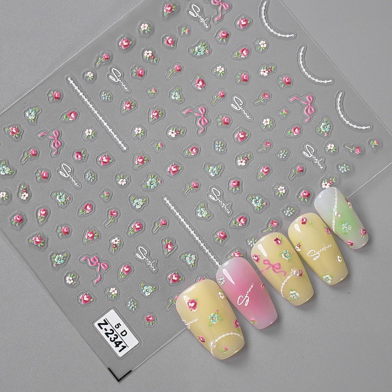 New 5D Embossed Nail Stickers with Field Flowers Design - Z1927 - Image 1