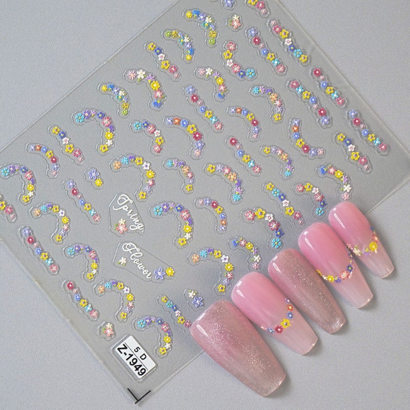 New 5D Embossed Nail Stickers with Field Flowers Design - Z1927 - Image 3