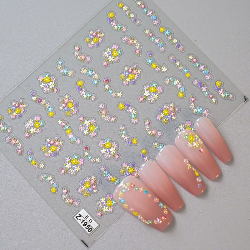 New 5D Embossed Nail Stickers with Field Flowers Design - Z1927 - Image 2