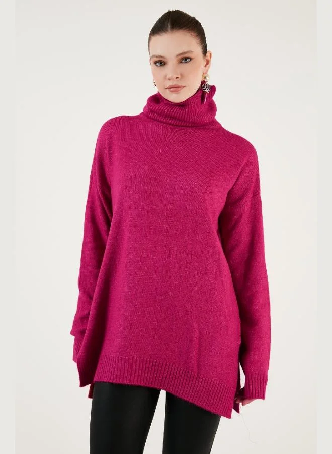 Lela Lela Regular Fit Side Slit Turtleneck Long Knitwear Sweater Women's SWEATER 4616141Y