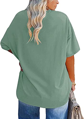 Fisoew Women's Plus Size V Neck T Shirts Summer Half Sleeve Oversized Tees Casual Loose Fit Tunic Tops Green - Image 2