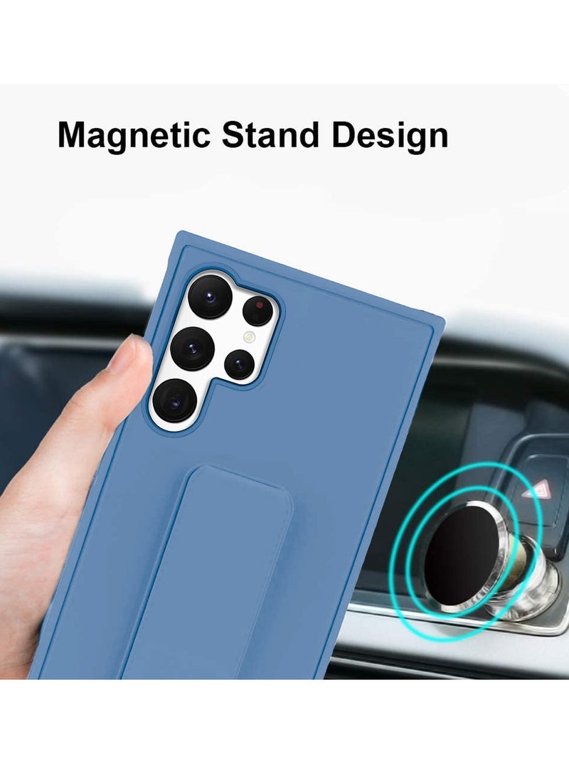 Wtech Samsung Galaxy S25 Ultra 2025 Hand Grip Foldable Magnetic Kickstand Wrist Strap Finger Grip With Built-In Iron Case Cover - Sky Blue - Image 3