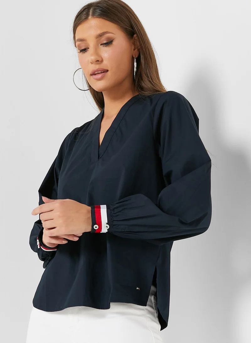 TOMMY HILFIGER V-Neck Stripe Detail Top