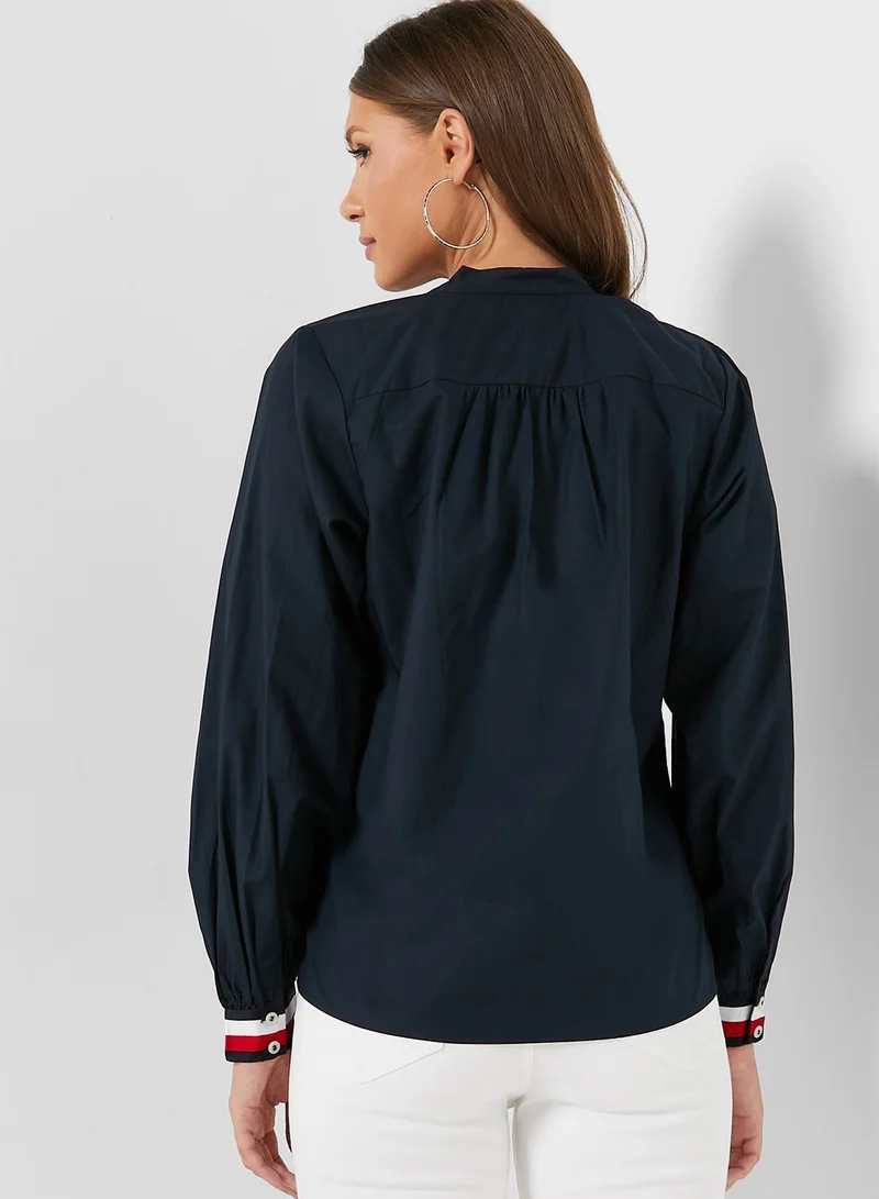 TOMMY HILFIGER V-Neck Stripe Detail Top