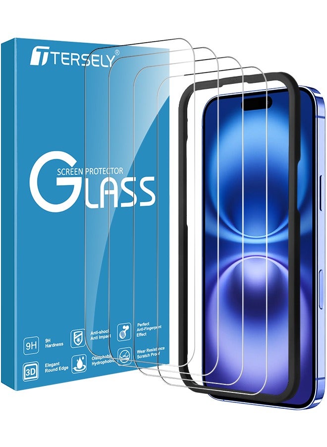 بشكل مختصر [4 عبوات] واقي شاشة لهاتف آيفون 16 بلس (6.7 بوصة)، زجاج مقسّى مع إطار محاذاة التثبيت، مناسب للحالة، شفاف عالي الدقة - Image 1