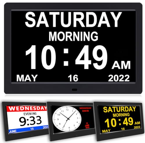 AINFTIME DST Clock with Day and Date for Elderly-3 Display Digital Calendar Alarm Day Dementia Alzheimers Clock with Extra Large Display (10.1in Black) - Image 1