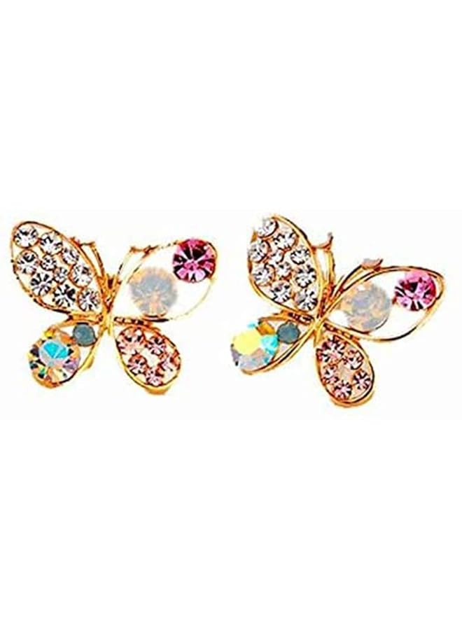 إيروريكس أقراط فاخرة مطلية بالذهب على شكل فراشة مرصعة باللؤلؤ الصناعي بألوان زاهية ومزينة بالكريستال الملون هدية للنساء