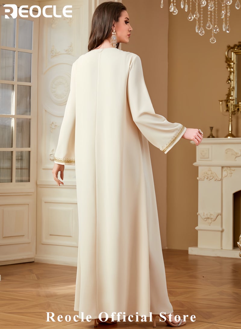 REOCLE Women's Elegant Embroidered Kaftan Dress Luxury Maxi Abaya Flowing Moroccan Robe Modest Evening Dress for Special Occasions - Image 4