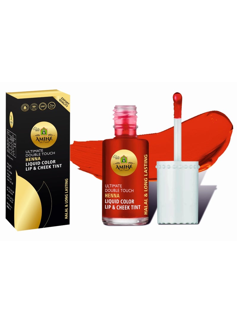 Amina Ultimate Double Touch First Ever Henna / Mehendi Base Liquid Lip & Cheek Long Lasting Tint Cherry Red - Image 1