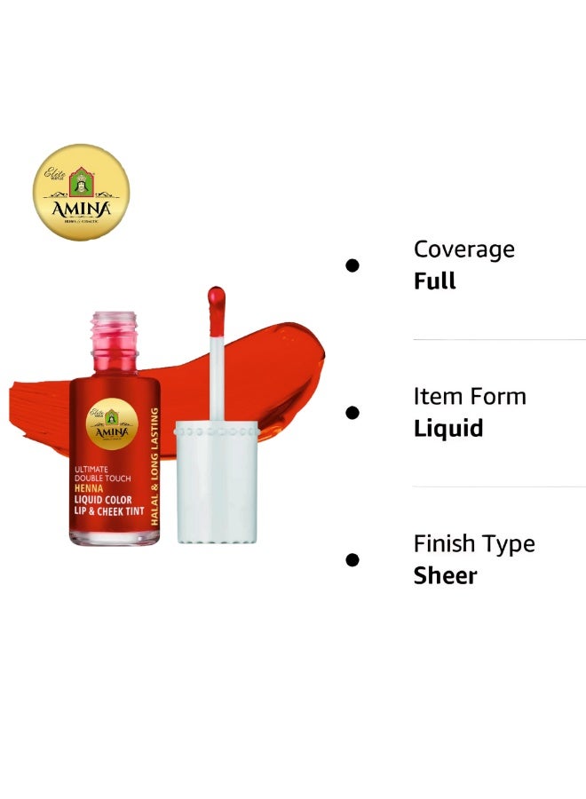 Amina Ultimate Double Touch First Ever Henna / Mehendi Base Liquid Lip & Cheek Long Lasting Tint Cherry Red - Image 2