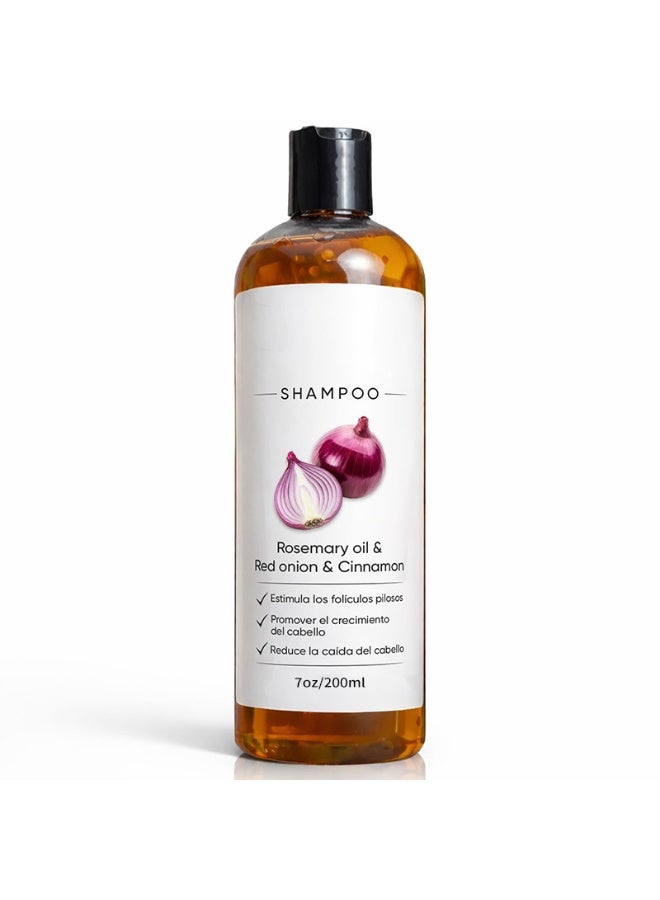 شامبو البصل لنمو الشعر، زيت إكليل الجبل والبصل الأحمر ومستخلص القرفة، شامبو مضاد لتساقط الشعر، عناية مغذية، يعزز شعراً أكثر كثافة وامتلاءً للنساء والرجال. (200مل) - Image 1