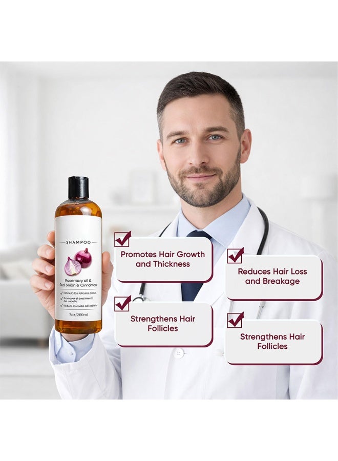شامبو البصل لنمو الشعر، زيت إكليل الجبل والبصل الأحمر ومستخلص القرفة، شامبو مضاد لتساقط الشعر، عناية مغذية، يعزز شعراً أكثر كثافة وامتلاءً للنساء والرجال. (200مل) - Image 2