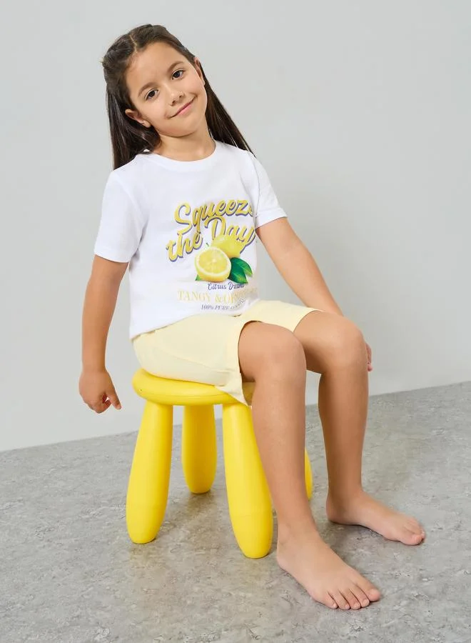 Styli Girls Graphic Print T-Shirt And Shorts Set