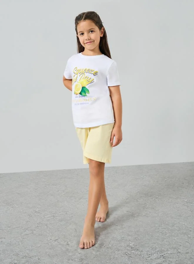 Styli Girls Graphic Print T-Shirt And Shorts Set
