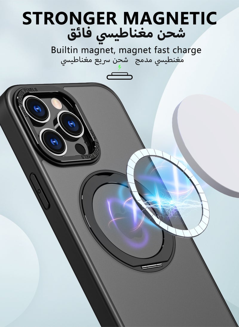 عش زي غطاء آيفون 14 برو ماكس غير لامع - ملمس ناعم - مغناطيس MagSafe مدمج - حلقة دوارة 360 درجة - غطاء واقٍ من السقوط مع حواف مرتفعة قليلاً - أسود - عبوة وحدة واحدة - Image 2